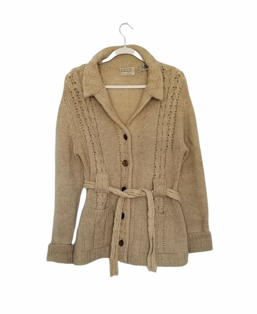 Vintage Peter G's General Store 100% Shetland Wool Belted Cardigan Sweater Large
